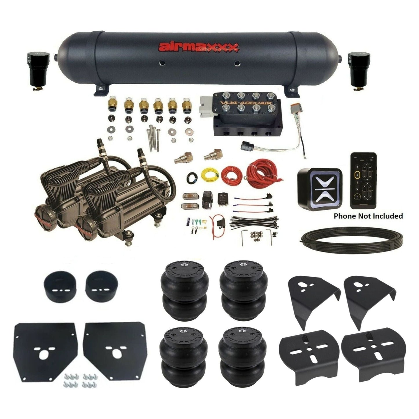 AccuAir E+ Connect & VU4 dual x-series compressors aluminum tank slam bags air ride kit for 1973–1987 C10 KC1073-X2B-57ABK-VU4E-WK-HFSS7