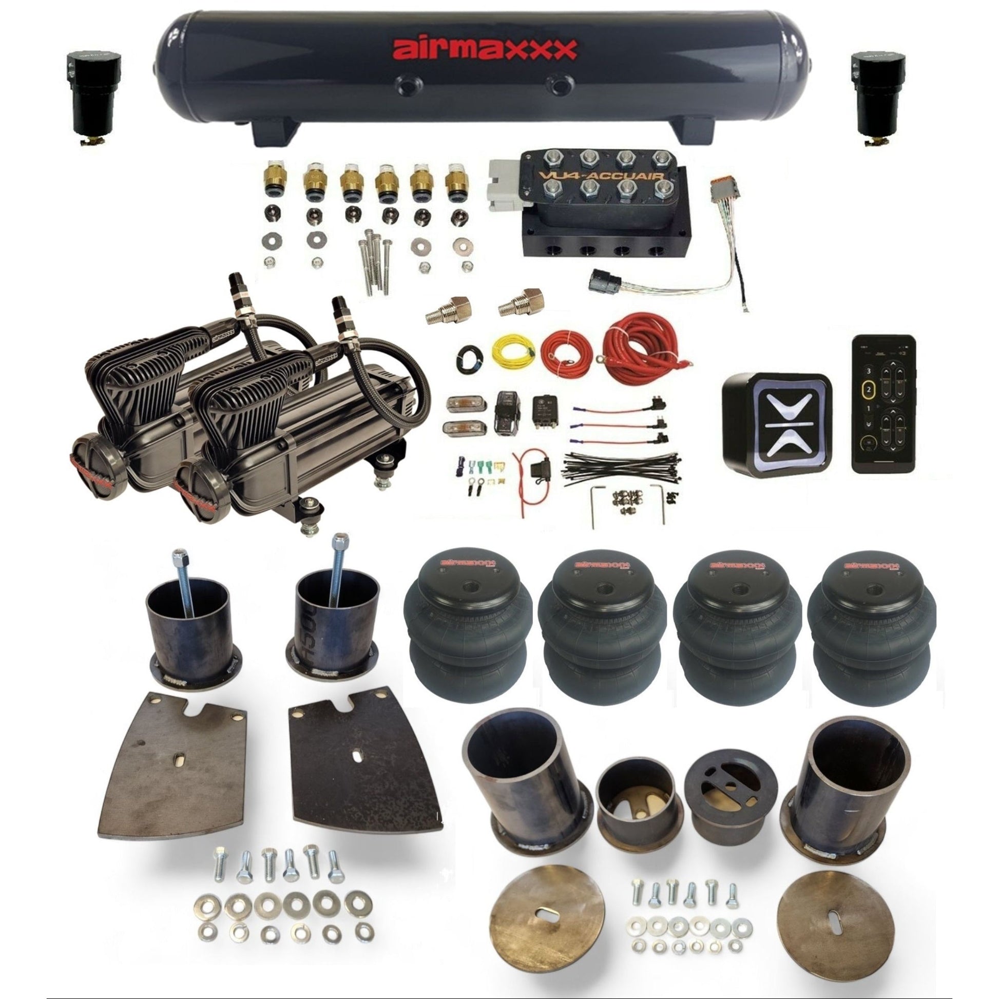 AccuAir E+ Connect VU4 dual x-series compressors steel tank 2600 bags air ride kit for 1961–64 Buick KBUI61-XB2-57S-VU4E-WK-HF