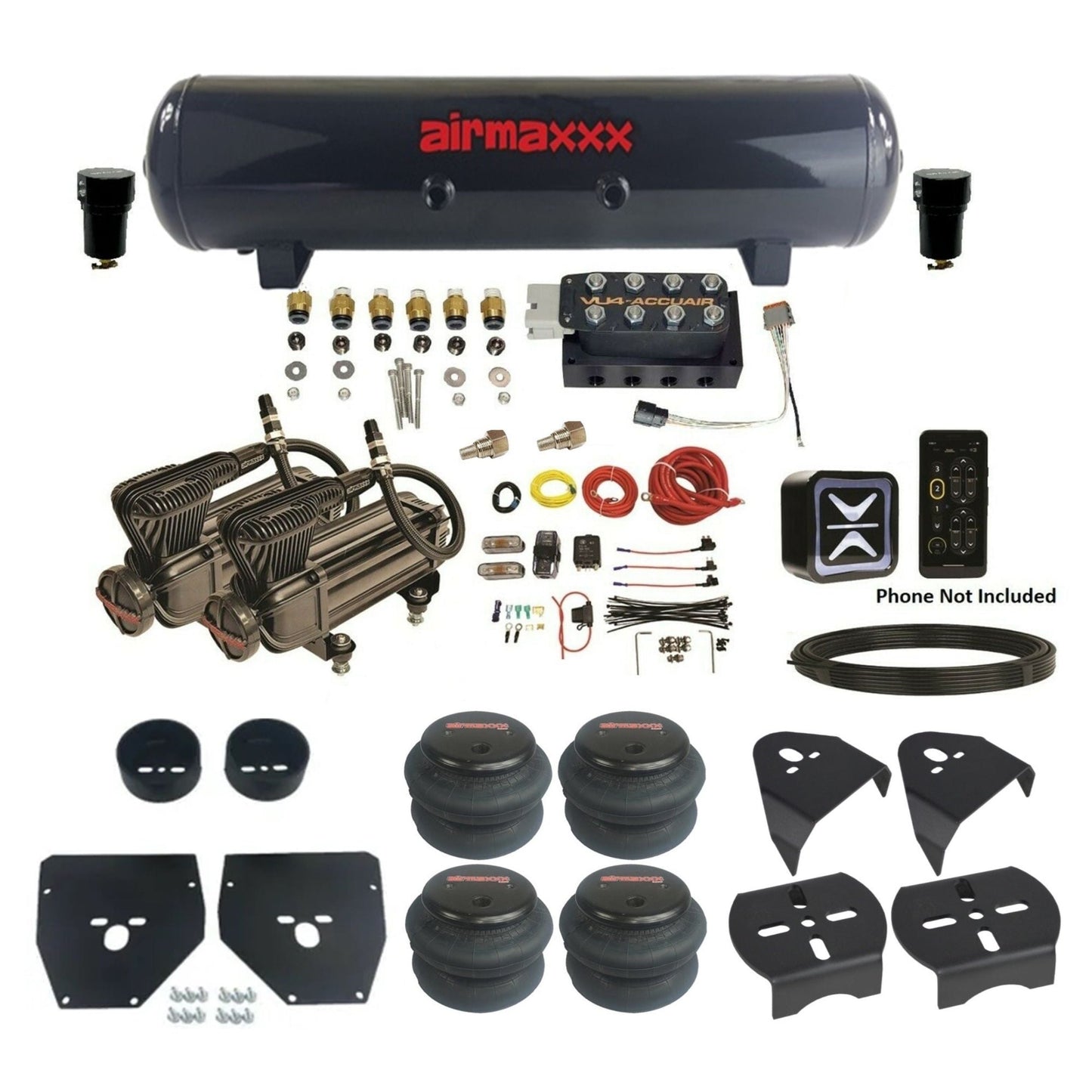 AccuAir E+ Connect & VU4 dual x-series compressors steel tank 2600 bags air ride kit for 1973–1987 C10 KC1073-X2B-57S-VU4E-WK-HF 
