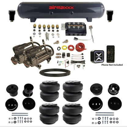 AccuAir E+ Connect & VU4 dual x-series compressors steel tank airlift bags air ride kit for 1958–1960 Cadillac KCAD58-X2B-57S-VU4E-WK-HFD25