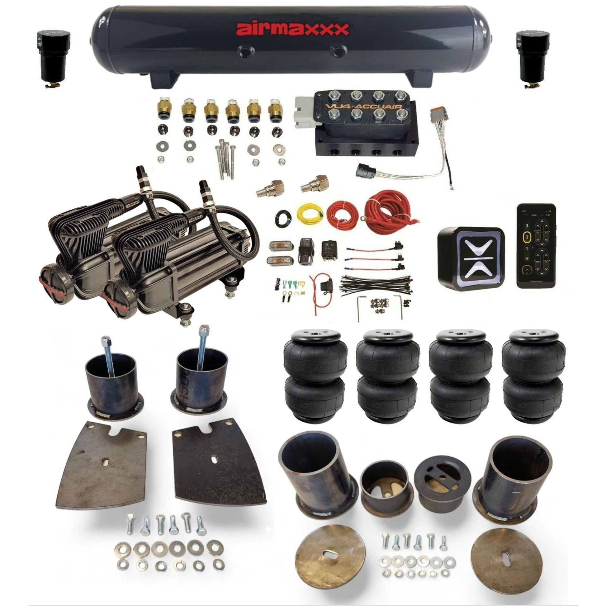 AccuAir E+ Connect VU4 dual x-series compressors steel tank airlift bags air ride kit for 1961–64 Buick KBUI61-XB2-57S-VU4E-WK-HFD25