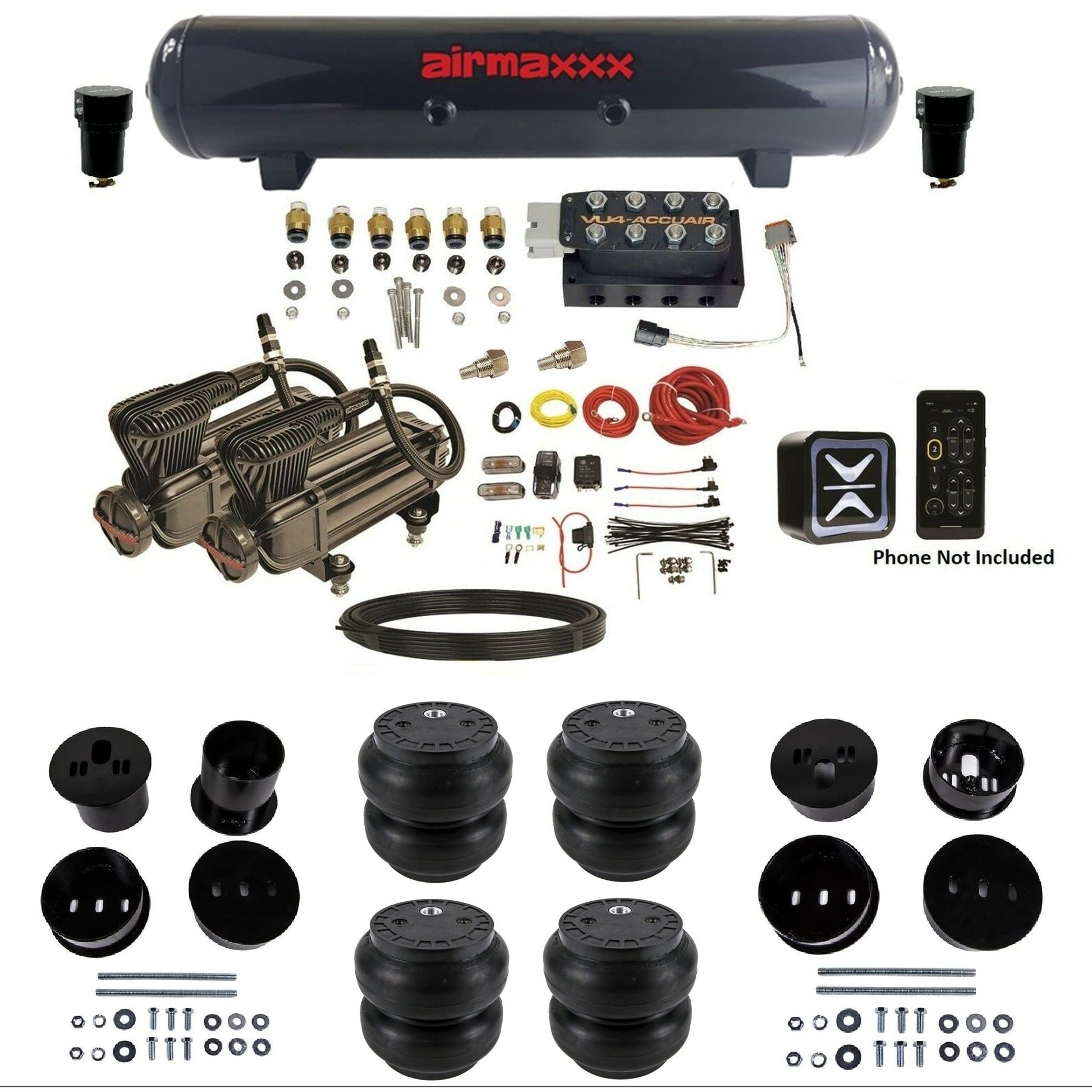 AccuAir E+ Connect & VU4 dual x-series compressors steel tank slam bags air ride kit for 1958–1960 Cadillac KCAD58-X2B-57S-VU4E-WK-HFSS7 