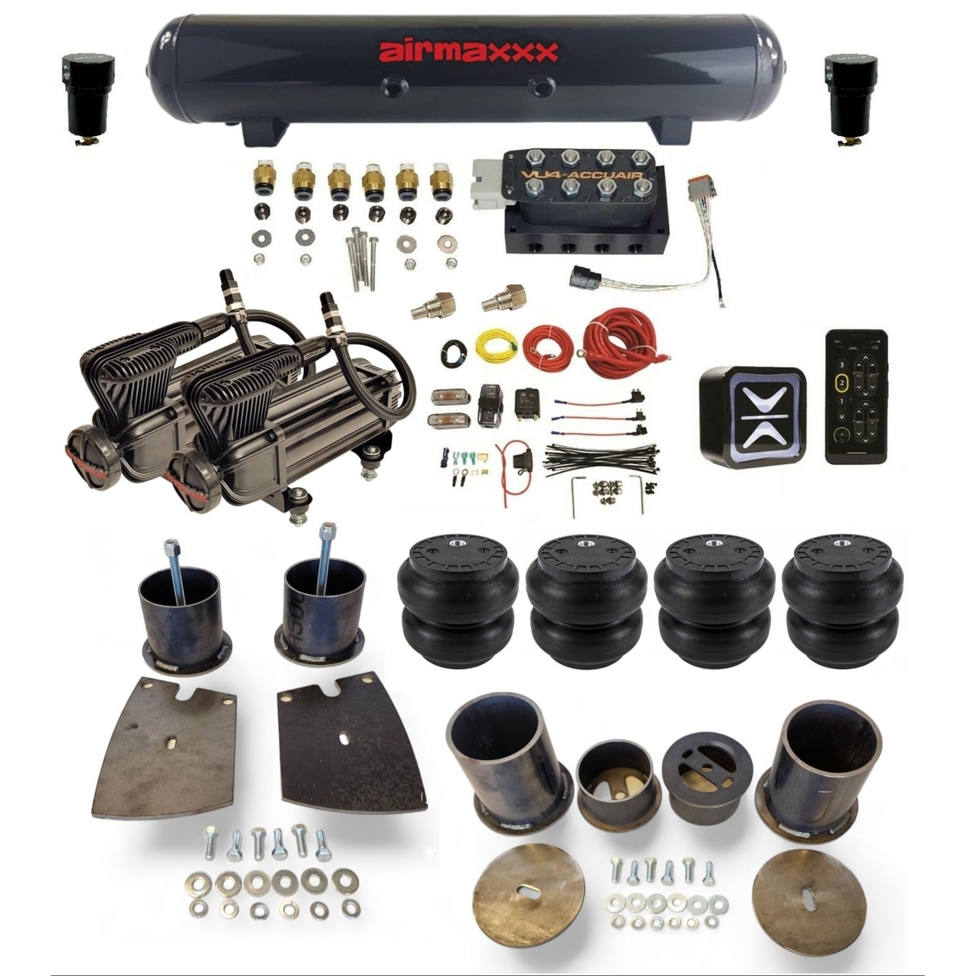 AccuAir E+ Connect VU4 dual x-series compressors steel tank slam bags air ride kit for 1961–64 Buick KBUI61-XB2-57S-VU4E-WK-HFSS7
