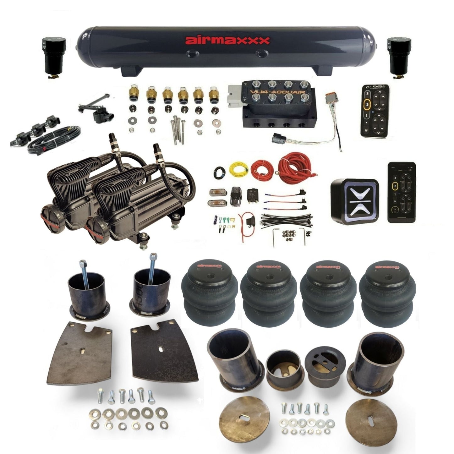 AccuAir E+ Connect VU4 x-series compressors steel tank 2600 bags air ride kit for 1961–64 Buick full size cars KBUI61-XB2-57S-VU4EHT-WK-HF