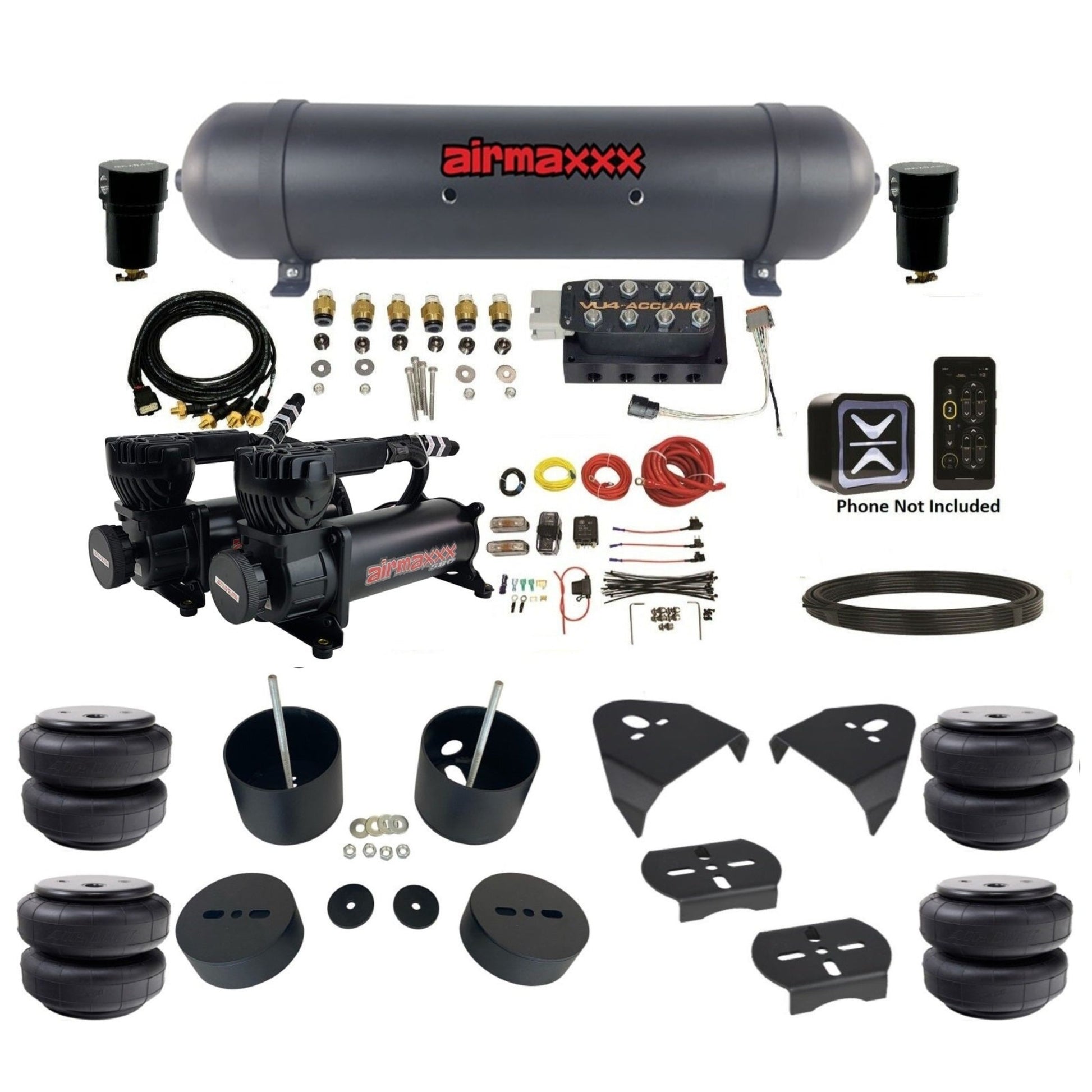 AccuAir E+ Pressure dual 580 black compressors aluminum tank airlift bags air ride kit for 1999–2006 Silverado KGM99-580B2-57ABK-VU4-EPD26