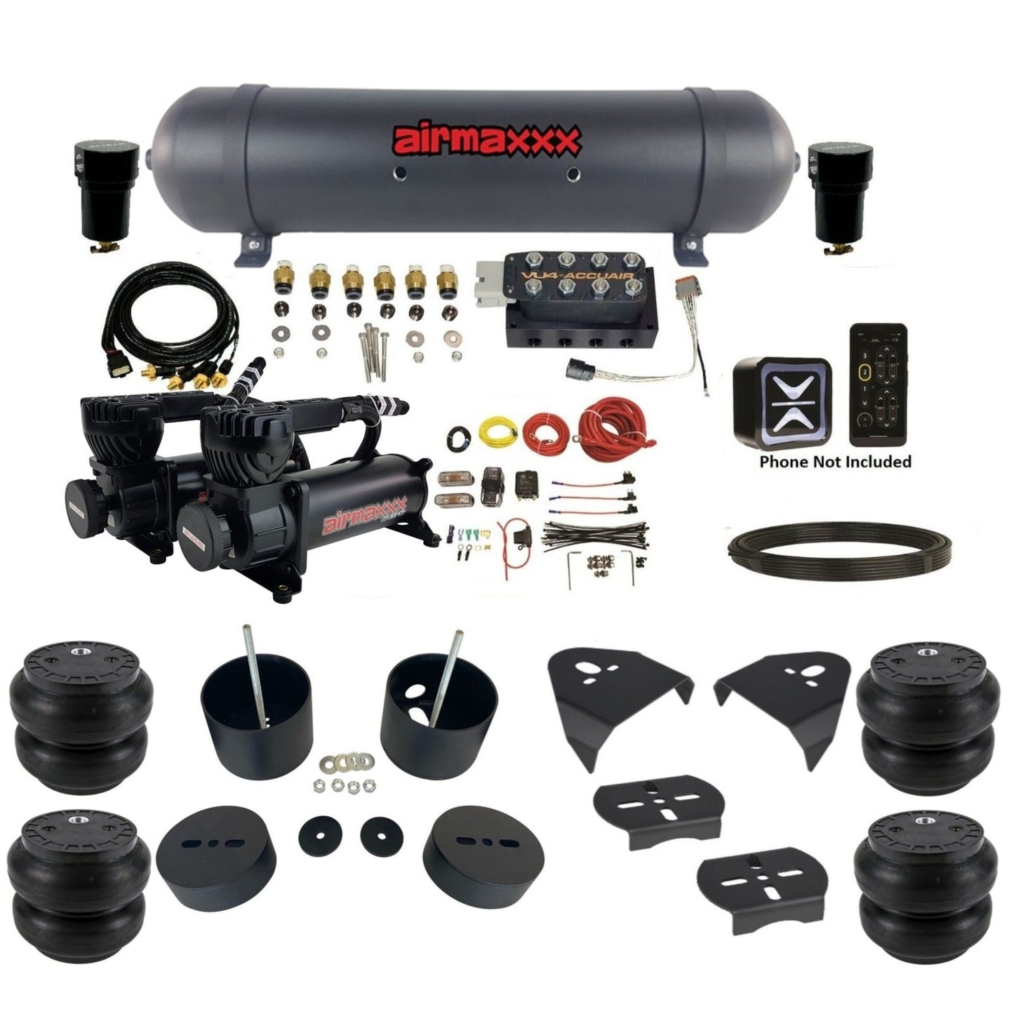 AccuAir E+ Pressure dual 580 black compressors aluminum tank slam bags air ride kit for 1999–2006 Silverado KGM99-580B2-57ABK-VU4-EPSS7