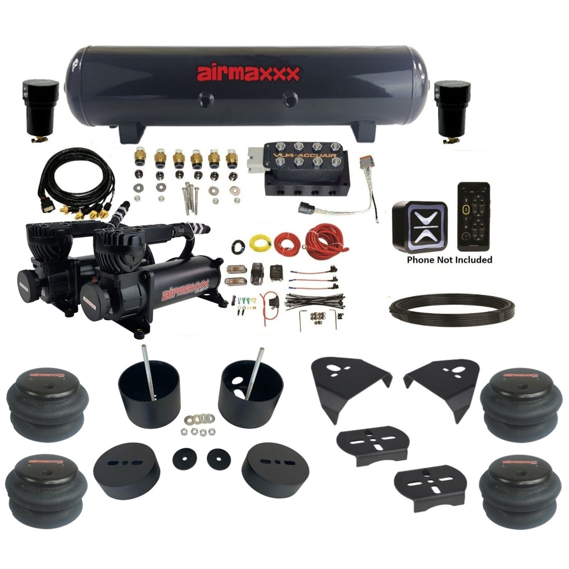 AccuAir E+ Pressure dual 580 black compressors steel tank 2600 bags air ride kit for 1999–2006 Silverado KGM99-580B2-57S-VU4-EP