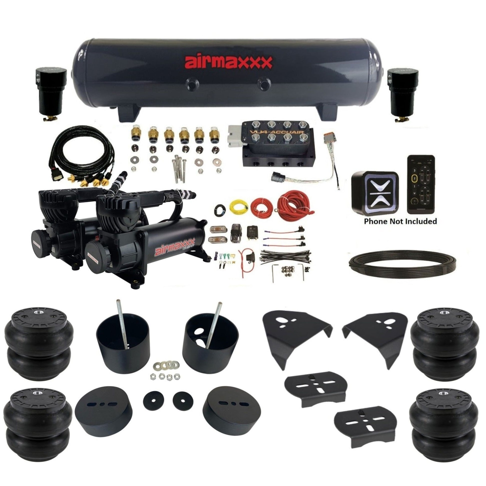 AccuAir E+ Pressure dual 580 black compressors steel tank slam bags air ride kit for 1999–2006 Silverado KGM99-580B2-57S-VU4-EPSS7