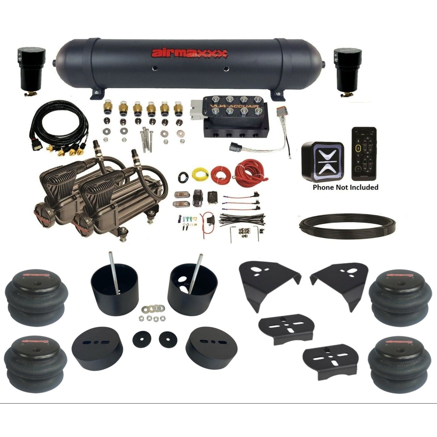 AccuAir E+ Pressure dual x-series compressors aluminum tank 2600 bags air ride kit for 1999–2006 Silverado KGM99-X2B-57ABK-VU4-EP