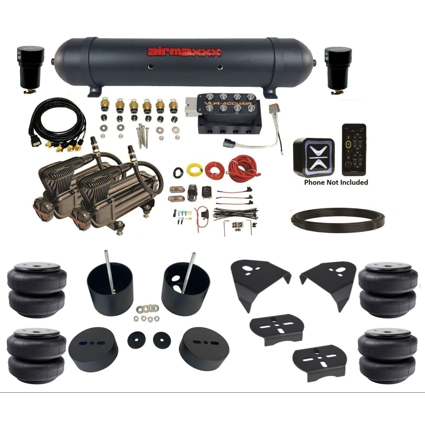 AccuAir E+ Pressure dual x-series compressors aluminum tank airlift bags air ride kit for 1999–2006 Silverado KGM99-X2B-57ABK-VU4-EPD26