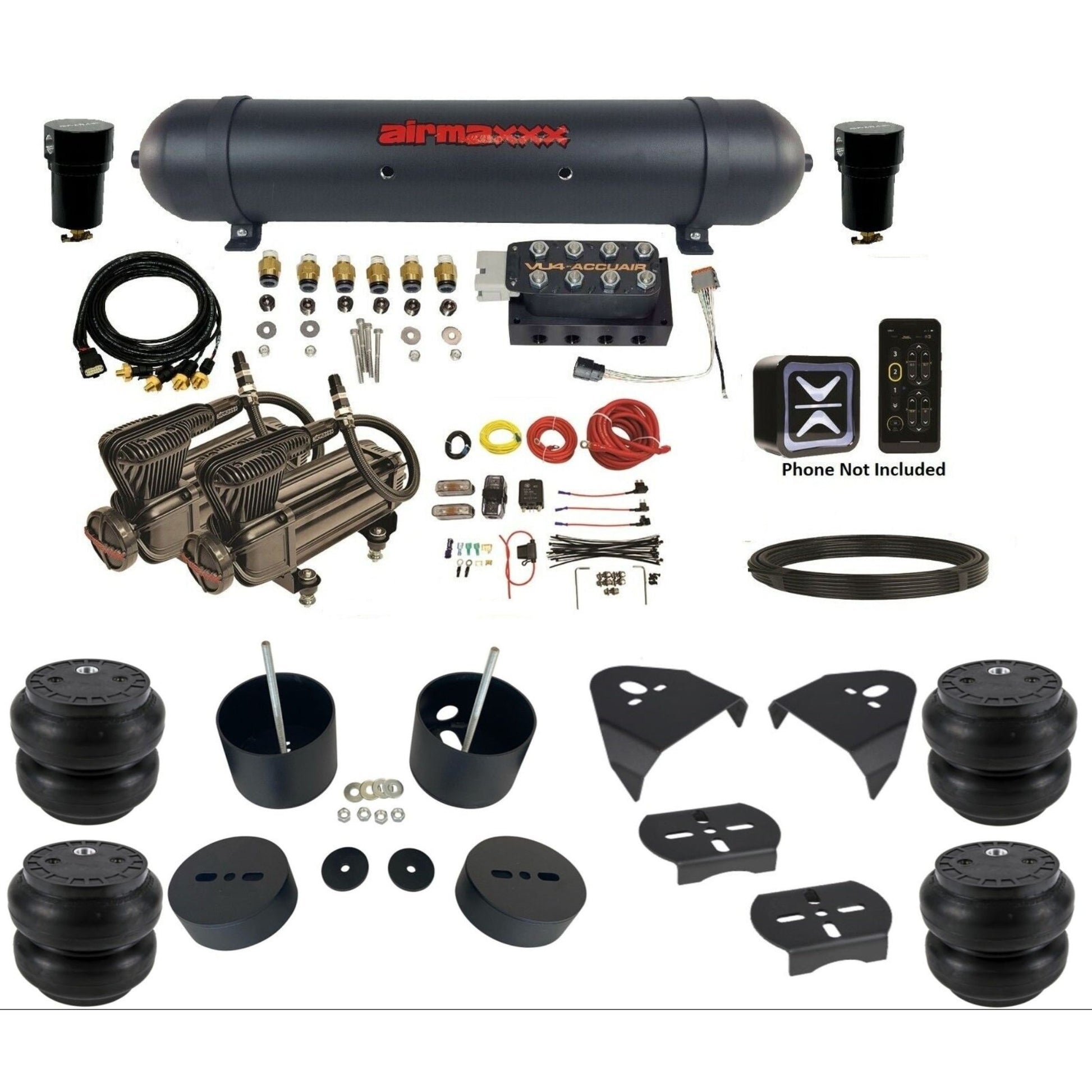 AccuAir E+ Pressure dual x-series compressors aluminum tank slam bags air ride kit for 1999–2006 Silverado KGM99-X2B-57ABK-VU4-EPSS7