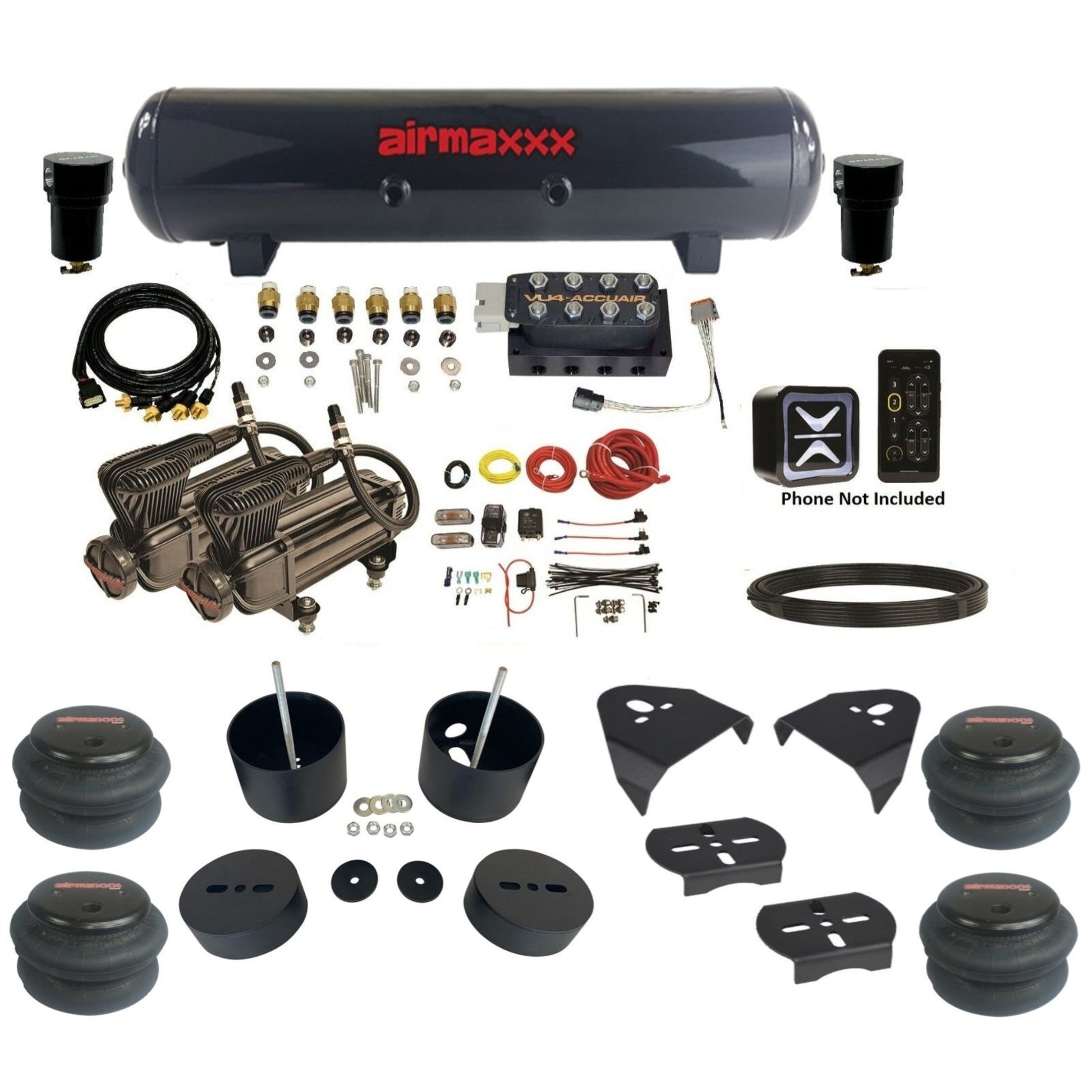 AccuAir E+ Pressure dual x-series compressors steel tank 2600 bags air ride kit for 1999–2006 Silverado KGM99-X2B-57S-VU4-EP