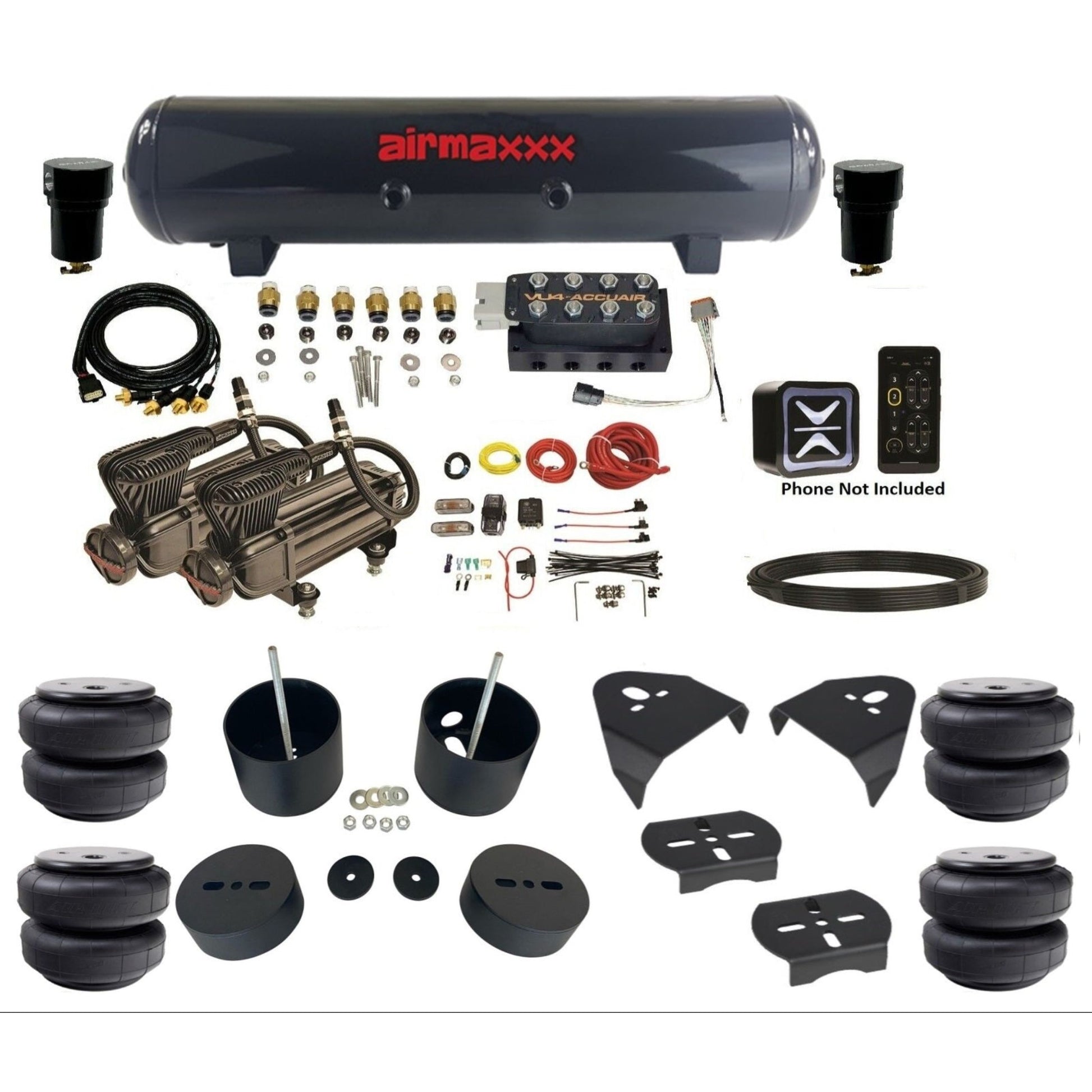 AccuAir E+ Pressure dual x-series compressors steel tank airlift bags air ride kit for 1999–2006 Silverado KGM99-X2B-57S-VU4-EPD26