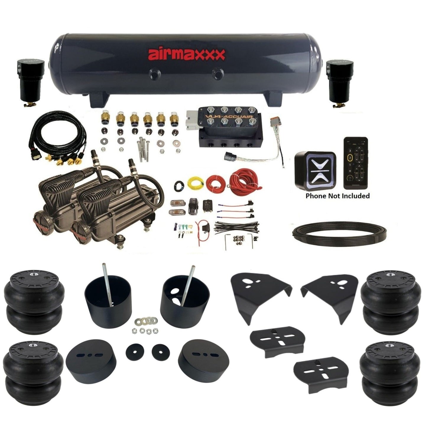 AccuAir E+ Pressure dual x-series compressors steel tank slam bags air ride kit for 1999–2006 Silverado KGM99-X2B-57S-VU4-EPSS7