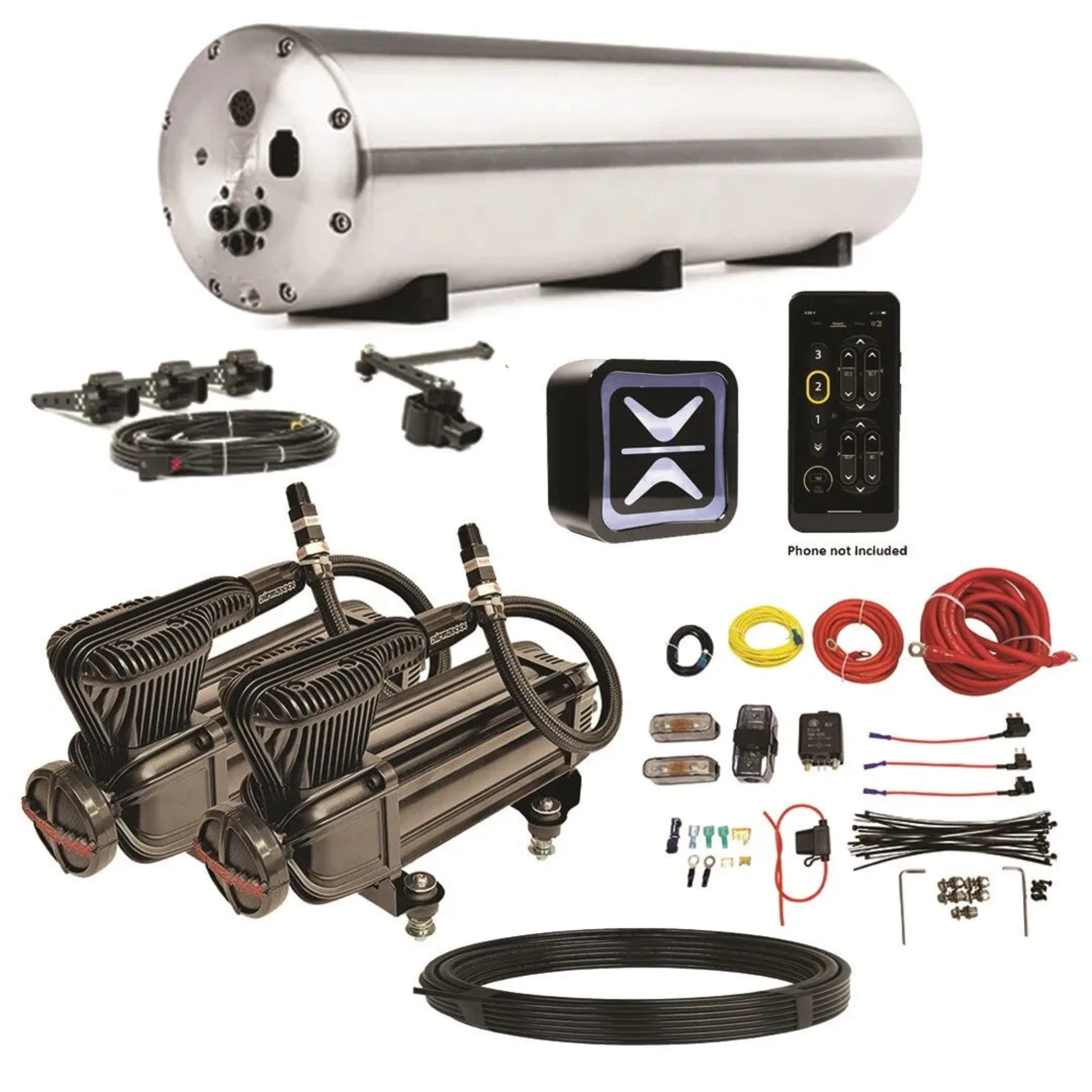 AccuAir Endo-VT tank with airmaxxx X-Series compressors and AA-3641 Height+ Upgrade E+ Connect system K-ENDOVT-XCOM-EH