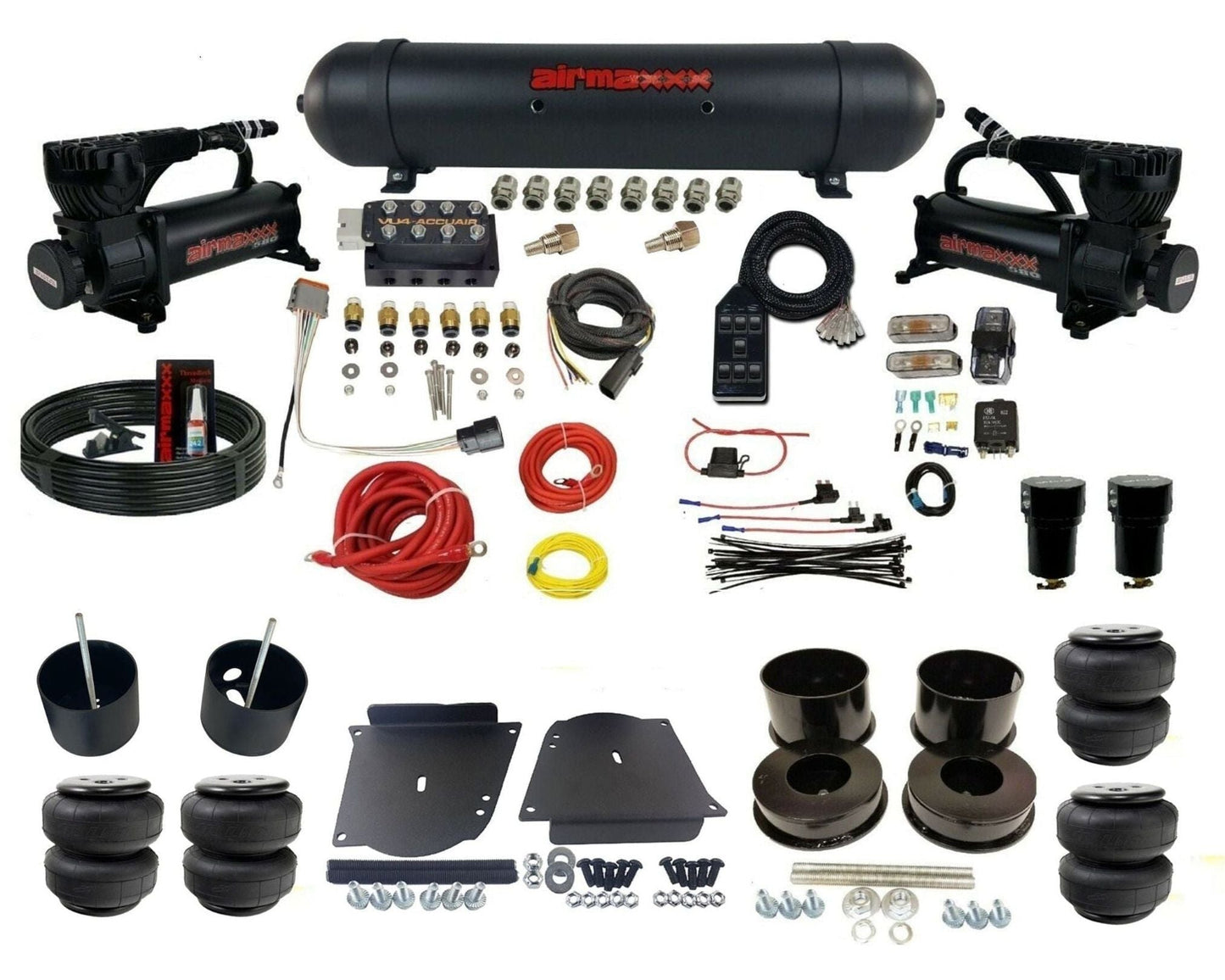AccuAir VU4 3/8 dual 580 black compressors aluminum tank airlift bags air suspension kit for 1964–1972 GM A-Body KABDY-580B2-57ABK-VU4-7BK-WK-HFD25