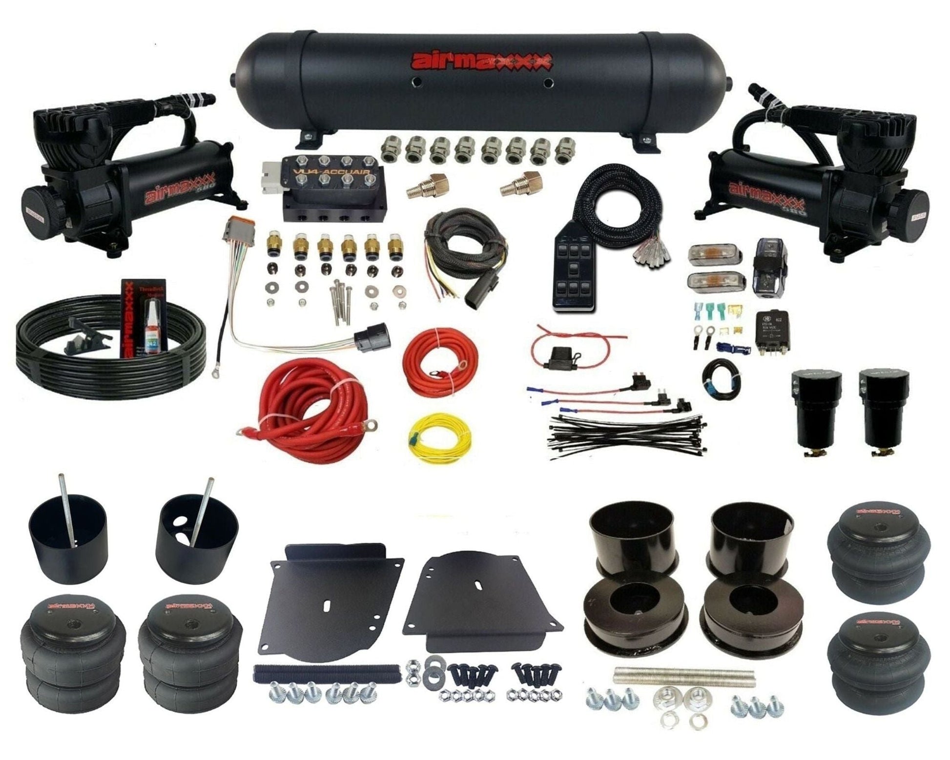 AccuAir VU4 3/8 dual 580 black compressors aluminum tank bags air suspension kit for 1964–1972 GM A-Body KABDY-580B2-57ABK-VU4-7BK-WK-HF