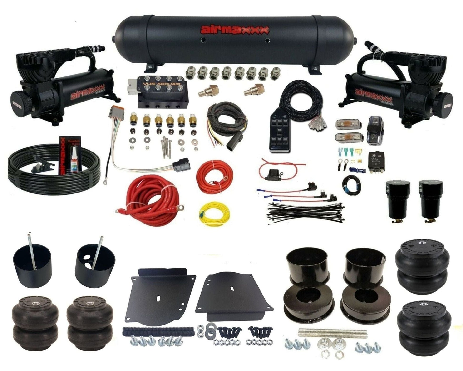 AccuAir VU4 3/8 dual 580 black compressors aluminum tank slam bags air suspension kit for 1964–1972 GM A-Body KABDY-580B2-57ABK-VU4-7BK-WK-HFSS6SS7