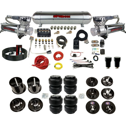 AccuAir VU4 3/8 dual 580 chrome compressors aluminum tank airlift bags air suspension kit for 1965–70 Cadillac KCAD65-580C2-57ARW-VU4-7BK-WK-HFD25