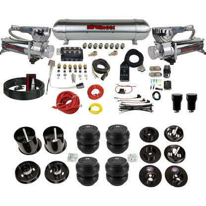 AccuAir VU4 3/8 dual 580 chrome compressors aluminum tank slam bags air suspension kit for 1965–70 Cadillac KCAD65-580C2-57ARW-VU4-7BK-WK-HFSS7