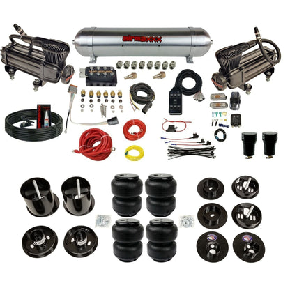 AccuAir VU4 3/8 dual x-series compressors aluminum tank airlift bags air suspension kit for 1965–70 Cadillac KCAD65-XB2-57ARW-VU4-7BK-WK-HFD25