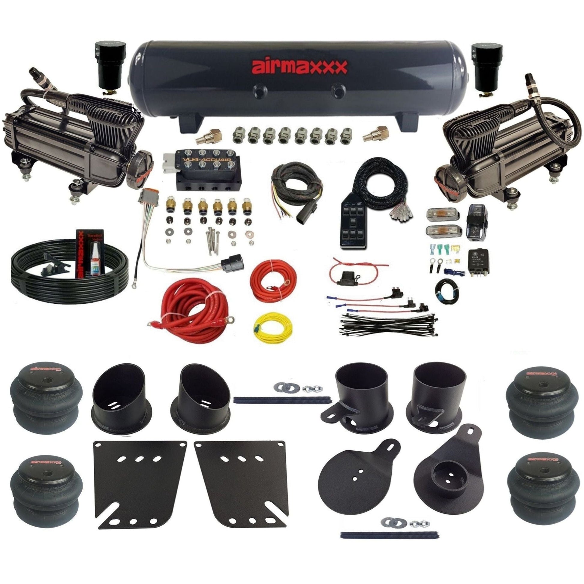 AccuAir VU4 3/8 dual x-series compressors steel tank 2600 bags air ride kit for 1958–1964 Impala KIMP58-XB2-57S-VU4-7BK-WK-HF