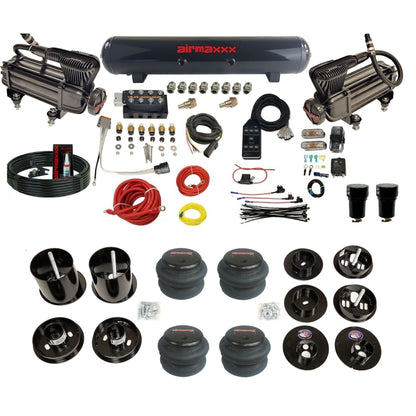 AccuAir VU4 3/8 dual x-series compressors steel tank 2600 bags air suspension kit for 1965–70 Cadillac CAD65-XB2-57S-VU4-7BK-WK-HF