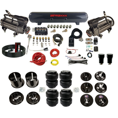 AccuAir VU4 3/8 dual x-series compressors steel tank airlift bags air suspension kit for 1965–70 Cadillac KCAD65-XB2-57S-VU4-7BK-WK-HFD25