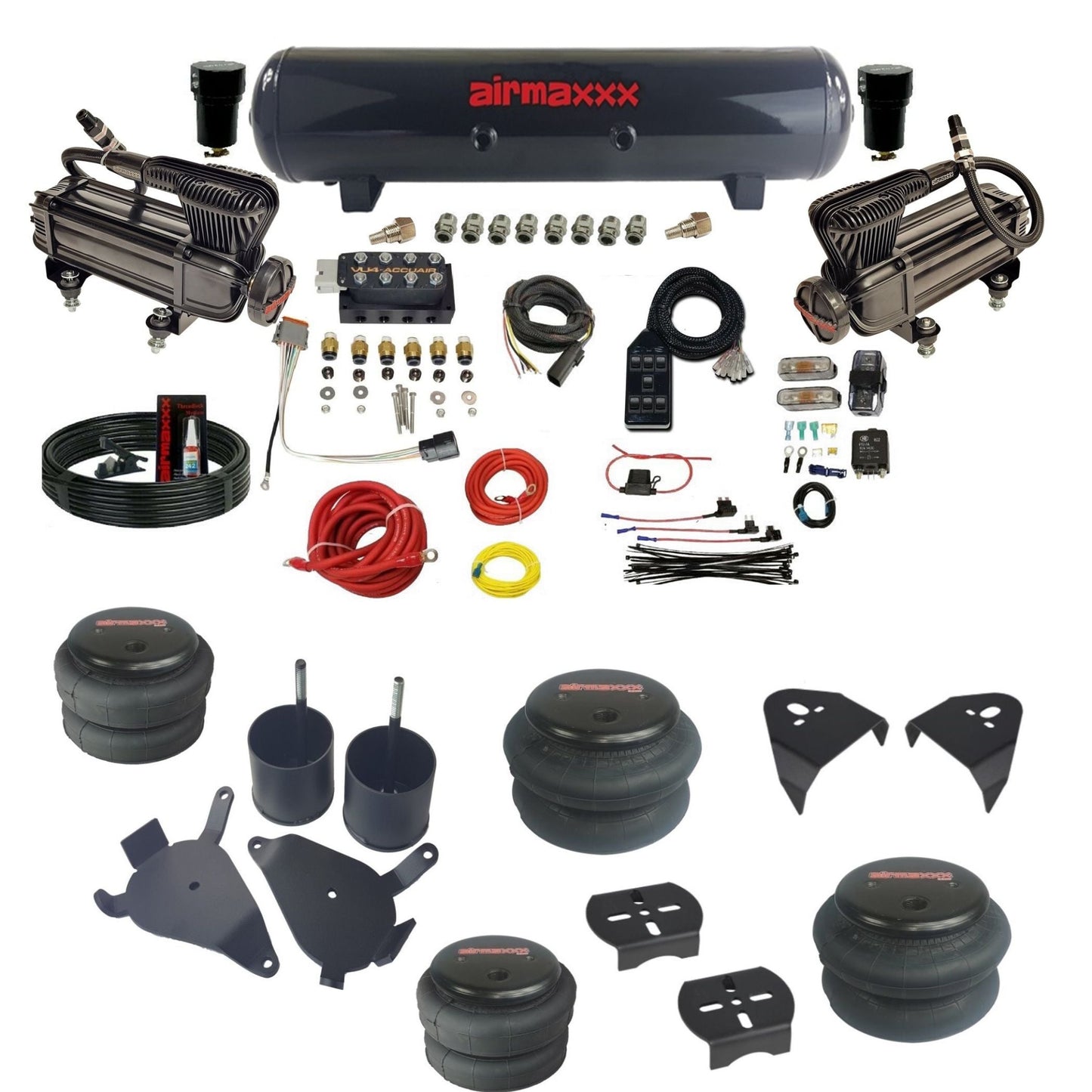 AccuAir VU4 3/8 dual x-series compressors steel tank & bags air ride kit for S10 S10-XB2-57S-VU4-7BK-WK-HF