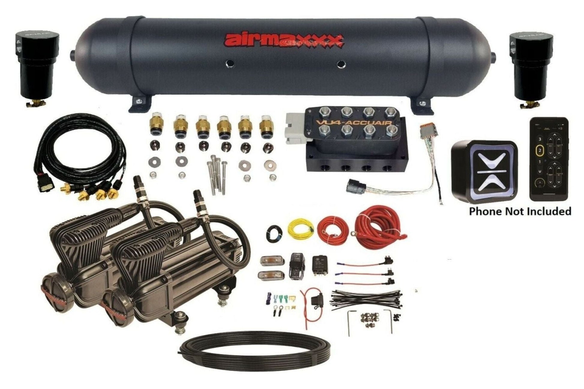 AccuAir VU4 E+ Connect wireless Dual Airmaxxx X-Series compressors with 5-gallon seamless tank