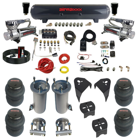 AccuAir VU4 air suspension kit with chrome 580 compressors steel tank 2600 bags for 2007–18 Silverado/Sierra 1500 KGM07-580C2-57S-VU4-7BK-WK-HF