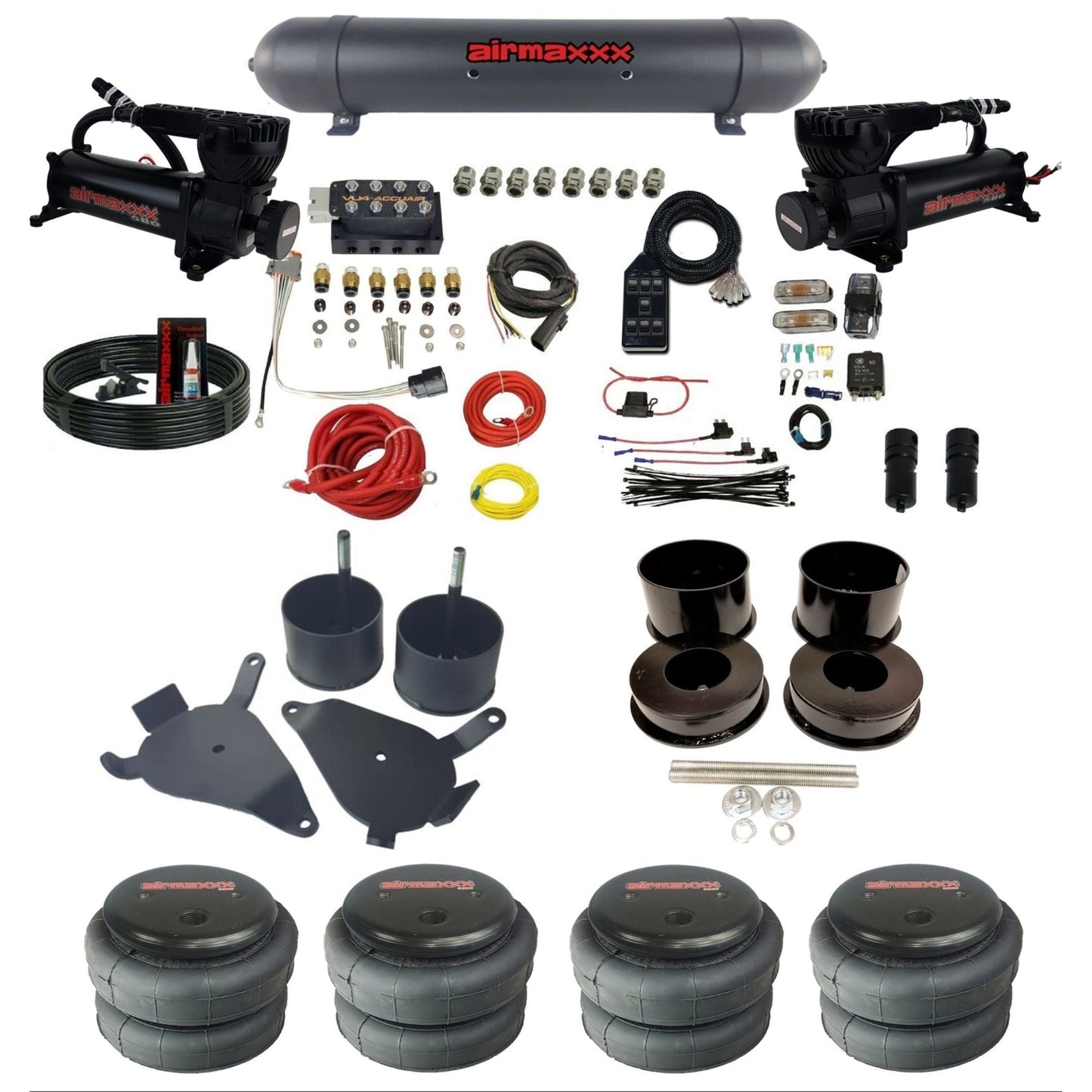 AccuAir VU4 dual 580 black compressors aluminum tank 2500 bags air ride kit for 1978–1988 GM G-Body KGBDY-580B2-57ABK-VU4-7BK-WK-HF