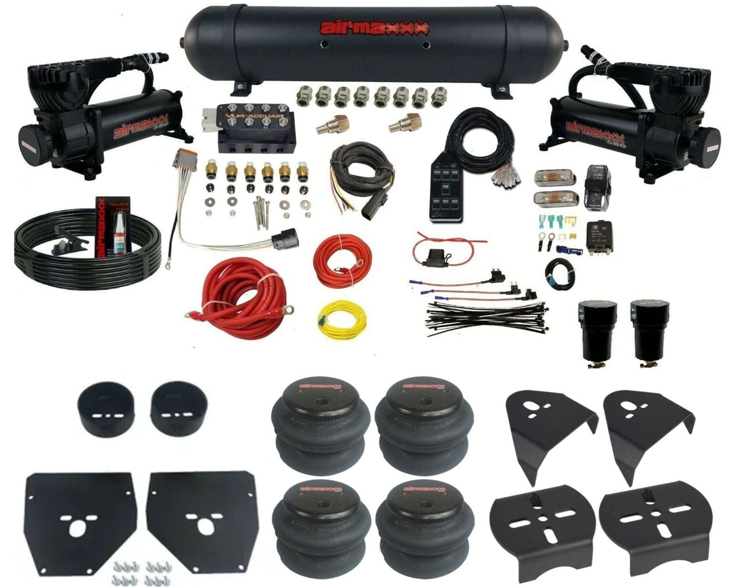 AccuAir VU4 dual 580 black compressors aluminum tank 2600 bags air ride kit for 1973–1987 Chevy C10 KC1073-580B2-57ABK-VU4-7BK-WK-HF