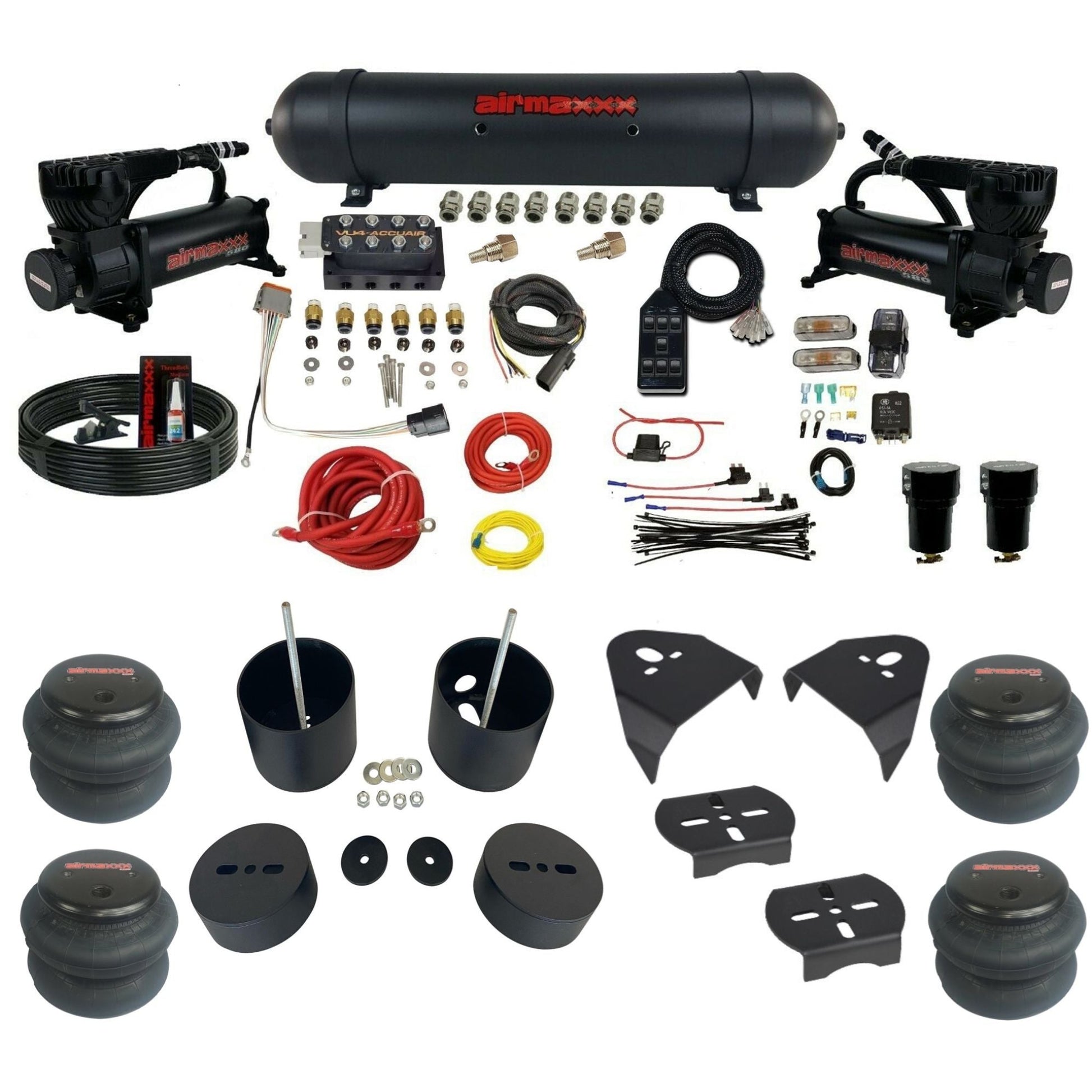 AccuAir VU4 dual 580 black compressors aluminum tank 2600 bags air ride kit for 1988–1998 Silverado/Sierra 1500 KGM88-580B2-57ABLK-VU4-7BK-WK-HF