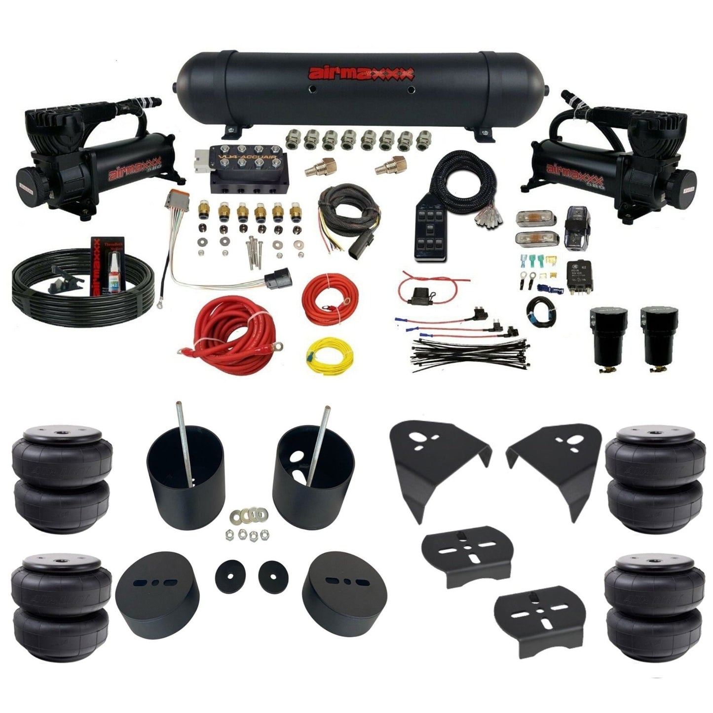 AccuAir VU4 dual 580 black compressors aluminum tank airlift bags air ride kit for 1999–2006 Silverado/Sierra KGM99-580B2-57ABLK-VU4-7BK-WK-HFD26