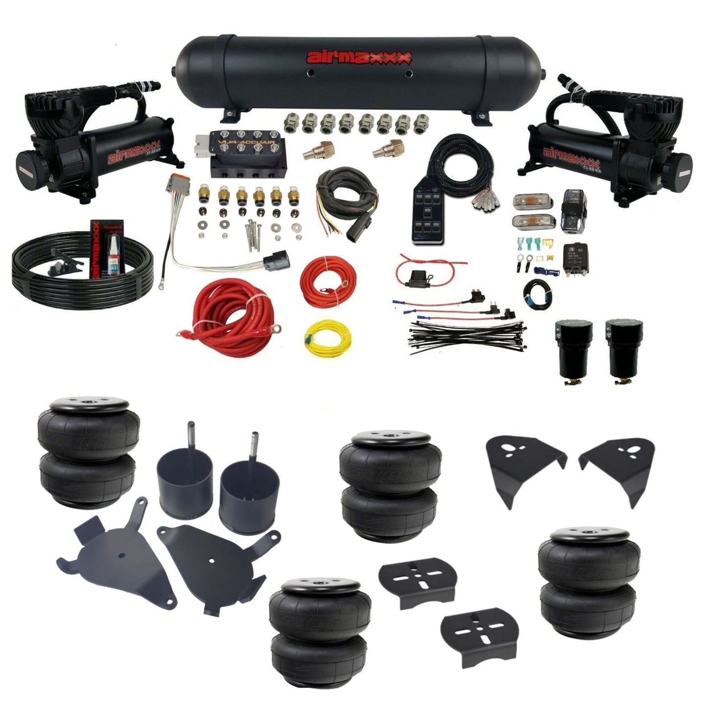 AccuAir VU4 dual 580 black compressors aluminum tank airlift bags air suspension kit for S10 KS10-580B2-57ABK-VU4-7BK-WK-HFD25