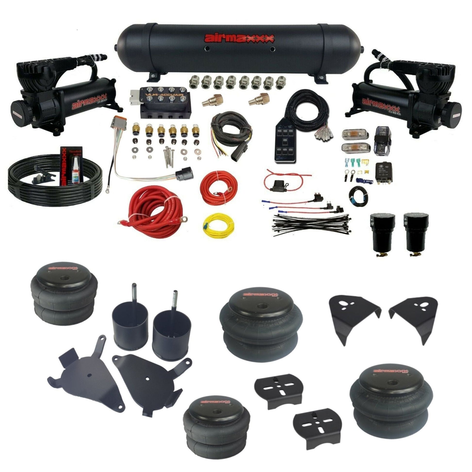 AccuAir VU4 dual 580 black compressors aluminum tank bags air suspension kit for S10 KS10-580B2-57ABK-VU4-7BK-WK-HF