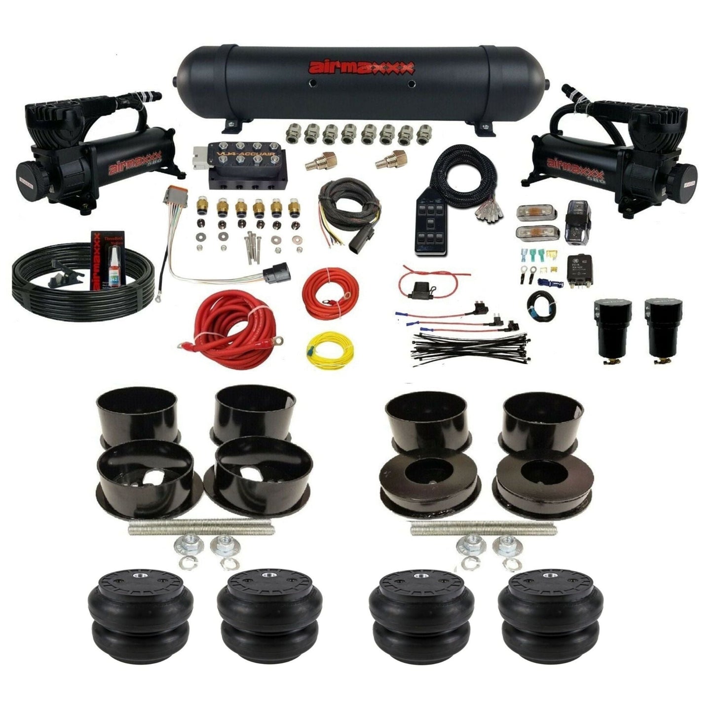 AccuAir VU4 dual 580 black compressors aluminum tank slam bags air ride kit for 1971–1996 GM B-Body KBBDY-580B2-57ABK-VU4-7BK-WK-HFSS7
