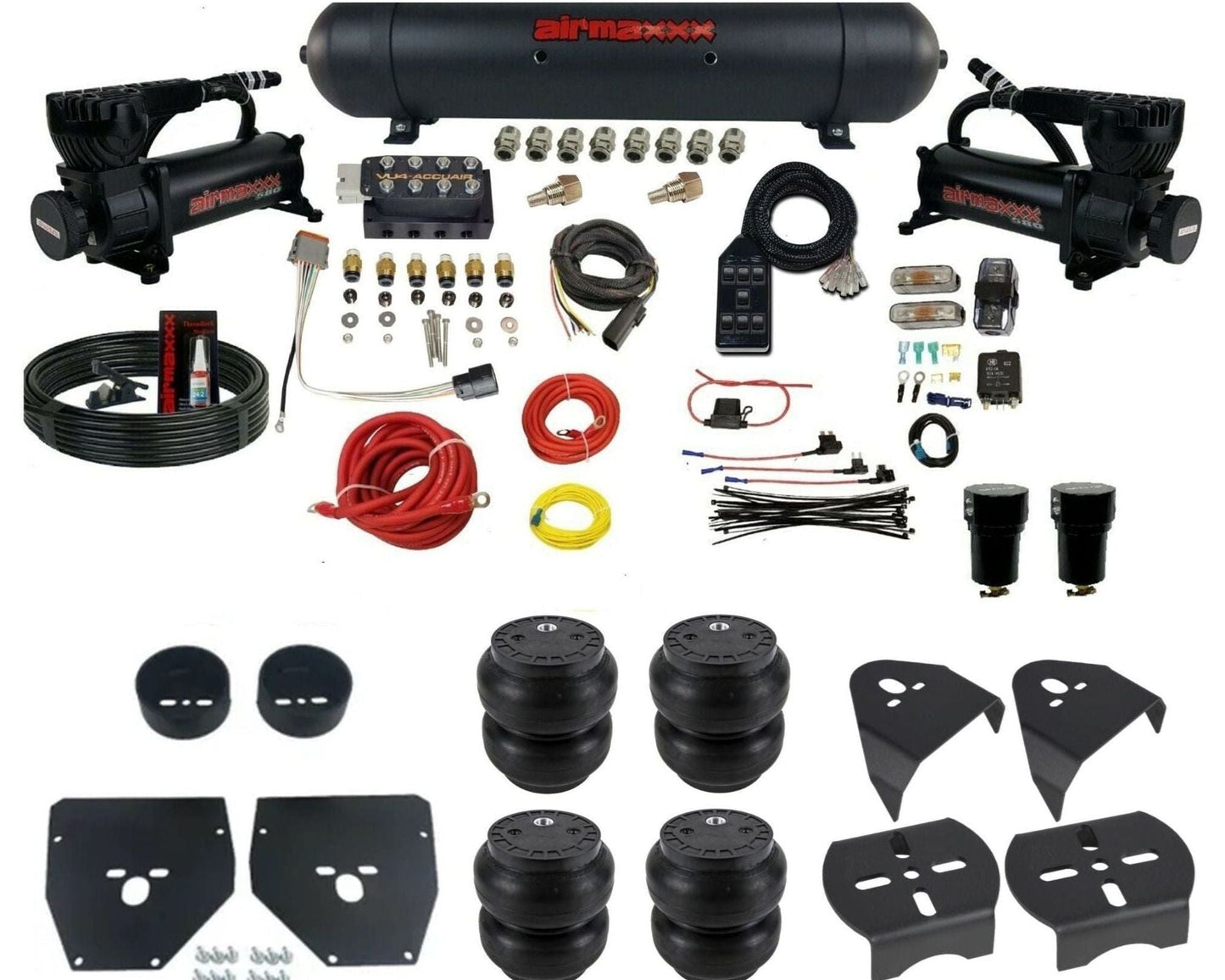 AccuAir VU4 dual 580 black compressors aluminum tank slam bags air ride kit for 1973–1987 Chevy C10 KC1073-580B2-57ABK-VU4-7BK-WK-HFSS7
