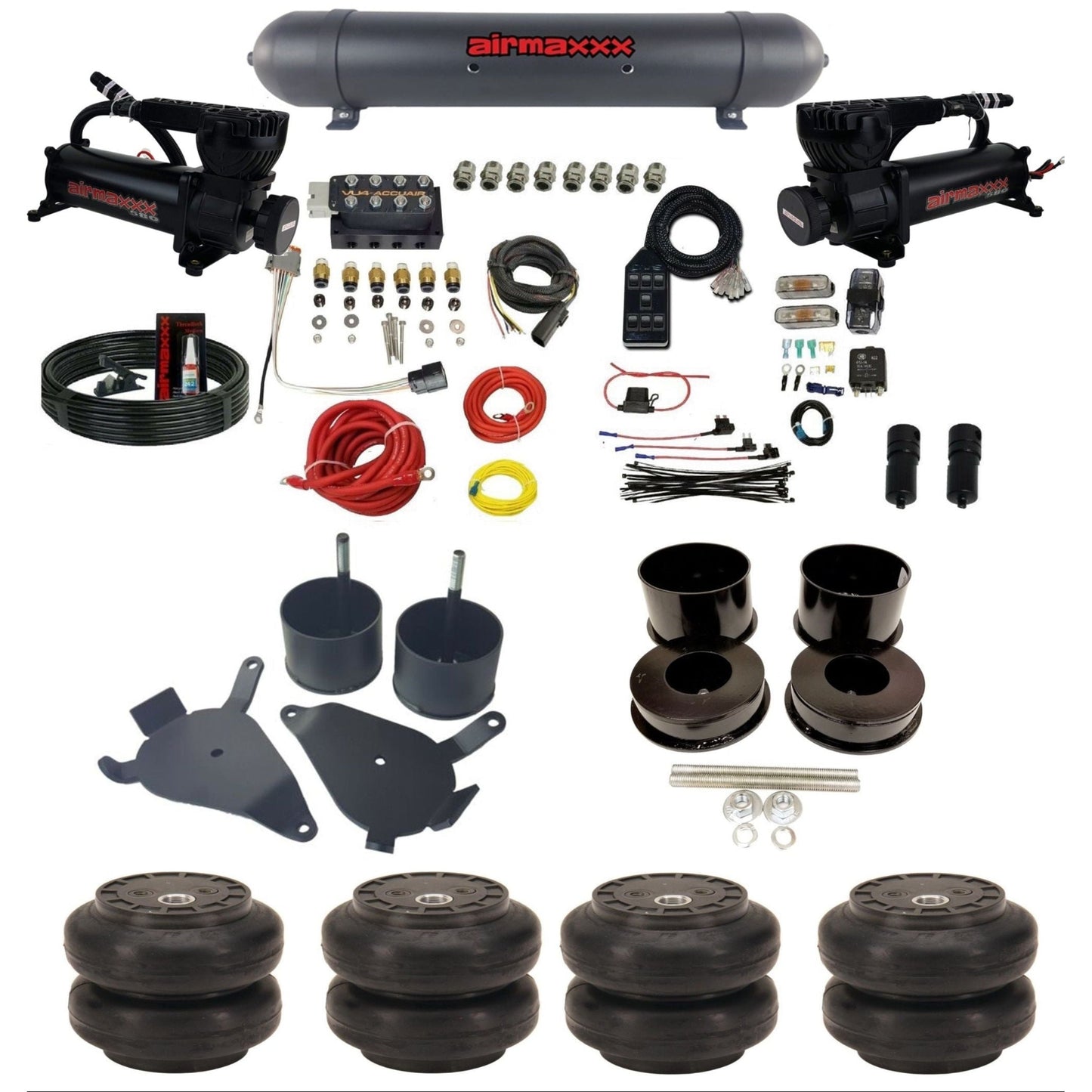 AccuAir VU4 dual 580 black compressors aluminum tank slam bags air ride kit for 1978–1988 GM G-Body KGBDY-580B2-57ABK-VU4-7BK-WK-HFSS6