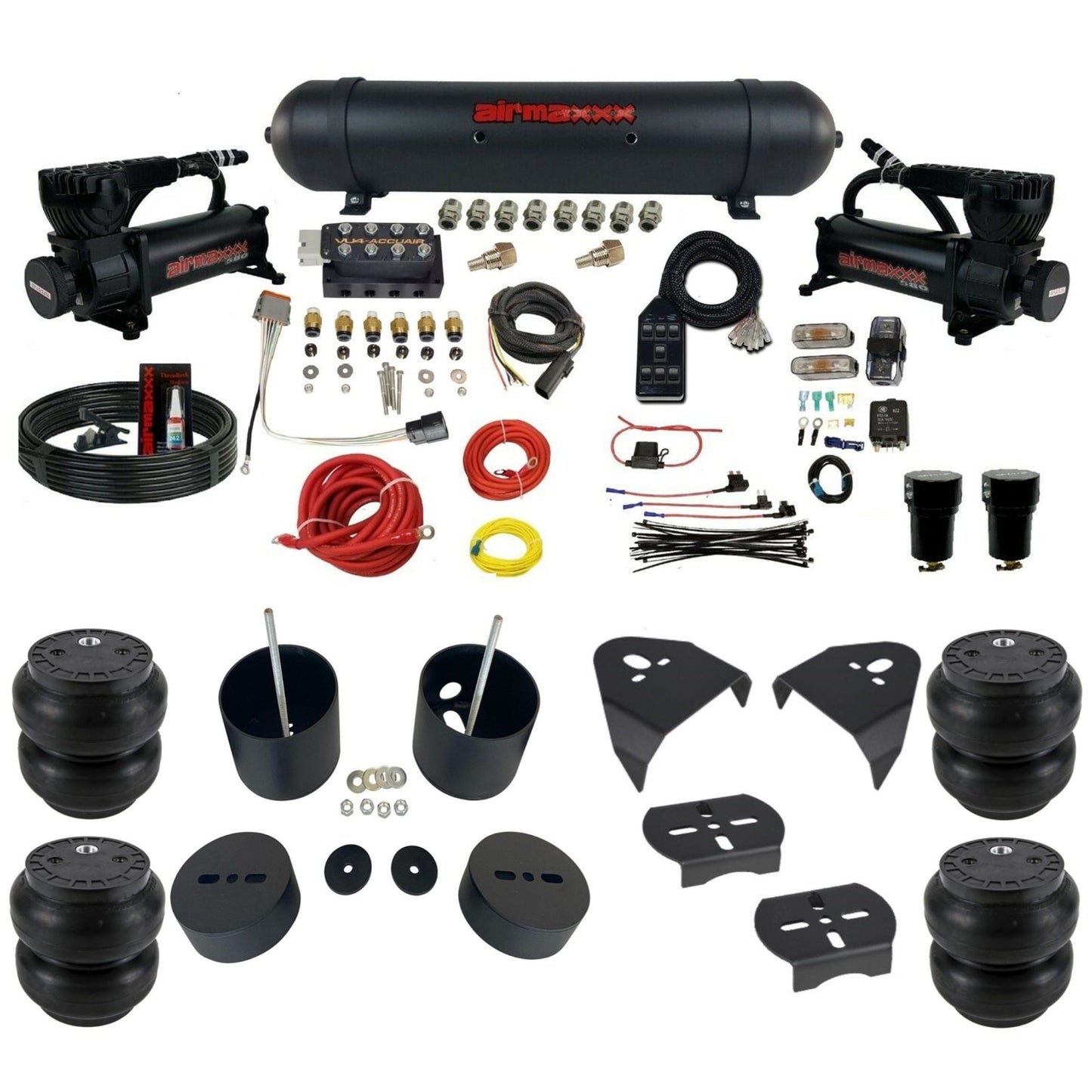 AccuAir VU4 dual 580 black compressors aluminum tank slam bags air ride kit for 1999–2006 Silverado/Sierra KGM99-580B2-57ABLK-VU4-7BK-WK-HFSS7