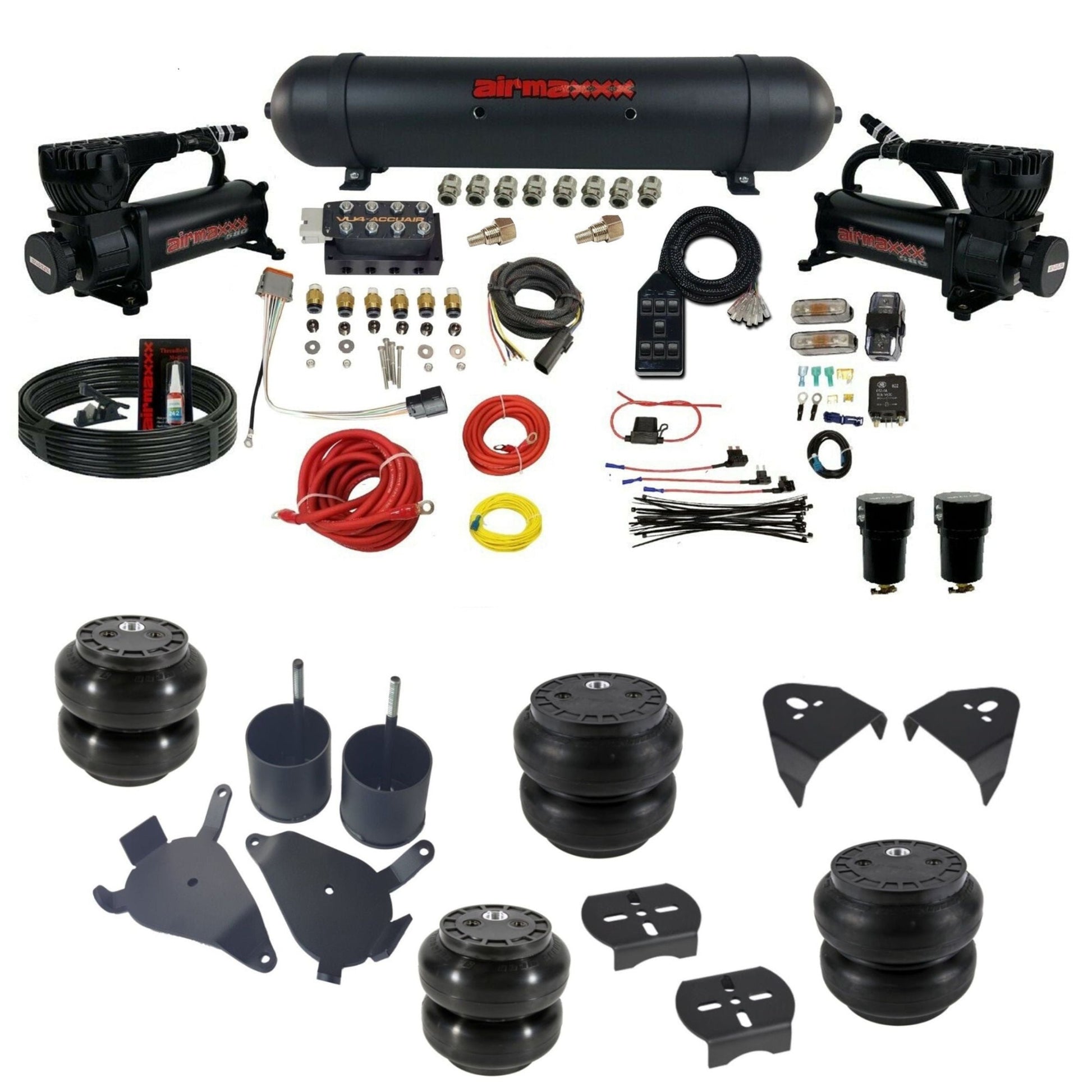 AccuAir VU4 dual 580 black compressors aluminum tank slam bags air suspension kit for S10 KS10-580B2-57ABK-VU4-7BK-WK-HFSS6SS7