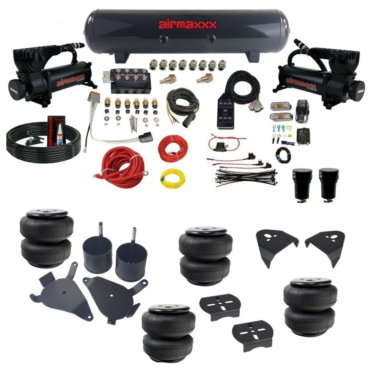 AccuAir VU4 dual 580 black compressors steel tank airlift bags air suspension kit for S10 KS10-580B2-57S-VU4-7BK-WK-HFD25