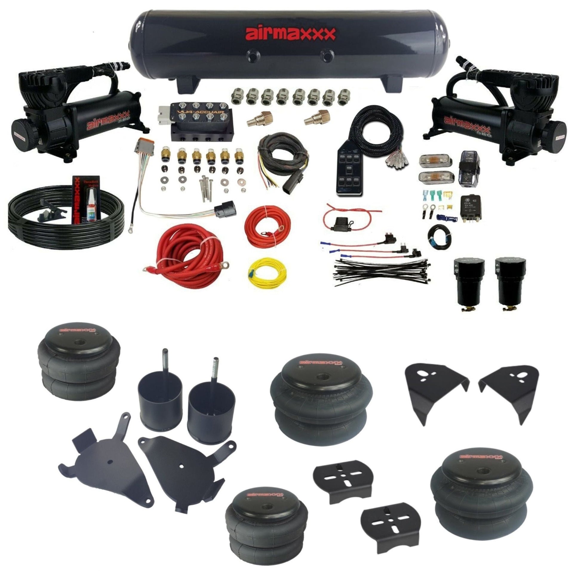 AccuAir VU4 dual 580 black compressors steel tank bags air suspension kit for S10 KS10-580B2-57S-VU4-7BK-WK-HF
