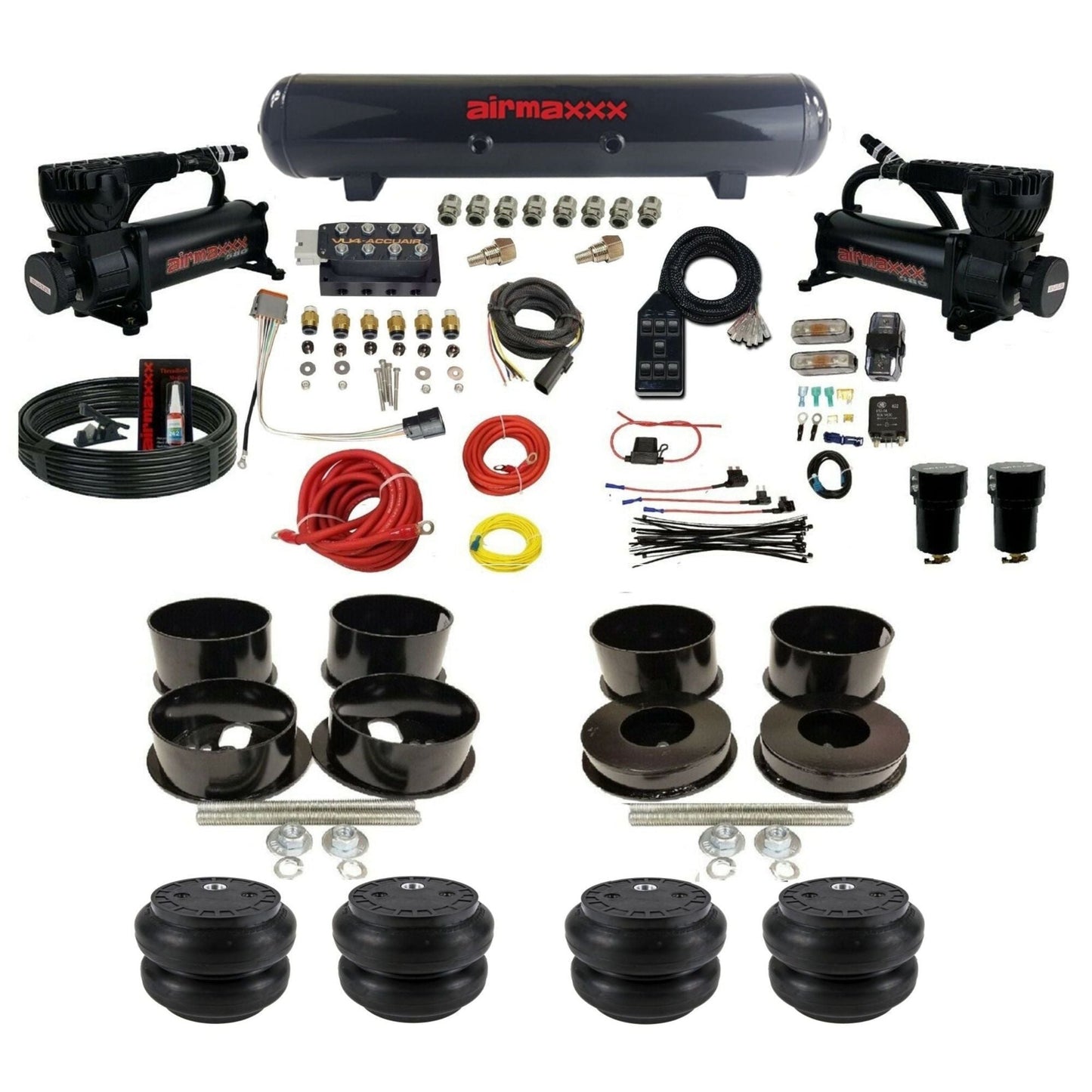 AccuAir VU4 dual 580 black compressors steel tank slam bags air ride kit for 1971–1996 GM B-Body KBBDY-580B2-57S-VU4-7BK-WK-HFSS7
