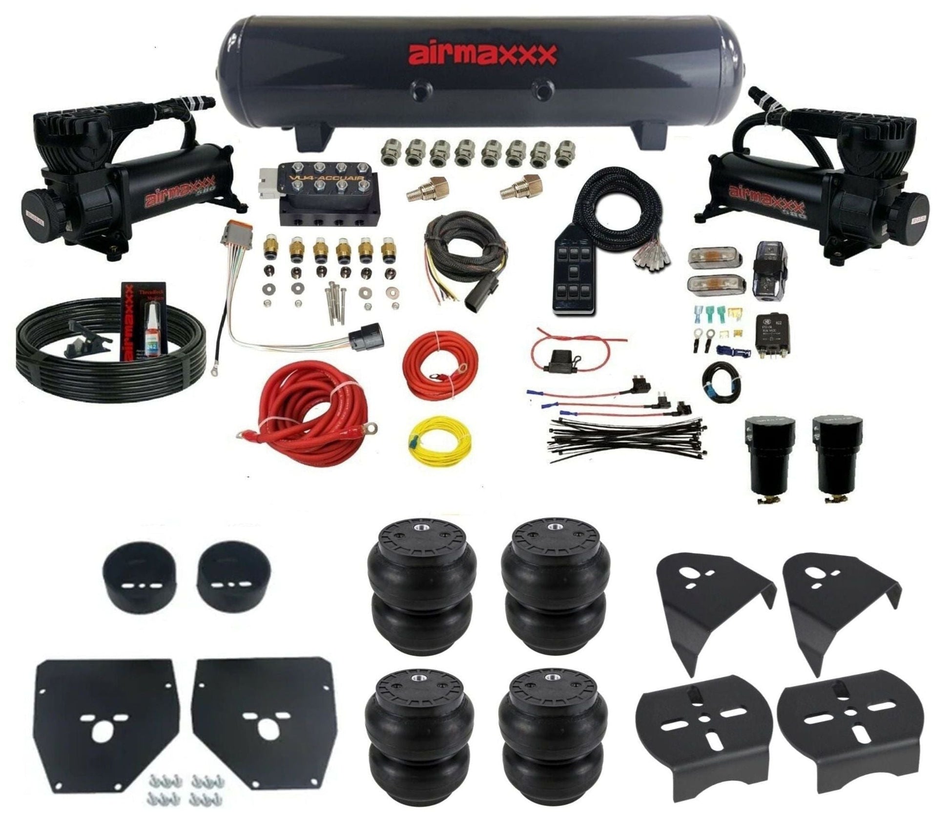 AccuAir VU4 dual 580 black compressors steel tank slam bags air ride kit for 1973–1987 Chevy C10 KC1073-580B2-57S-VU4-7BK-WK-HFSS7