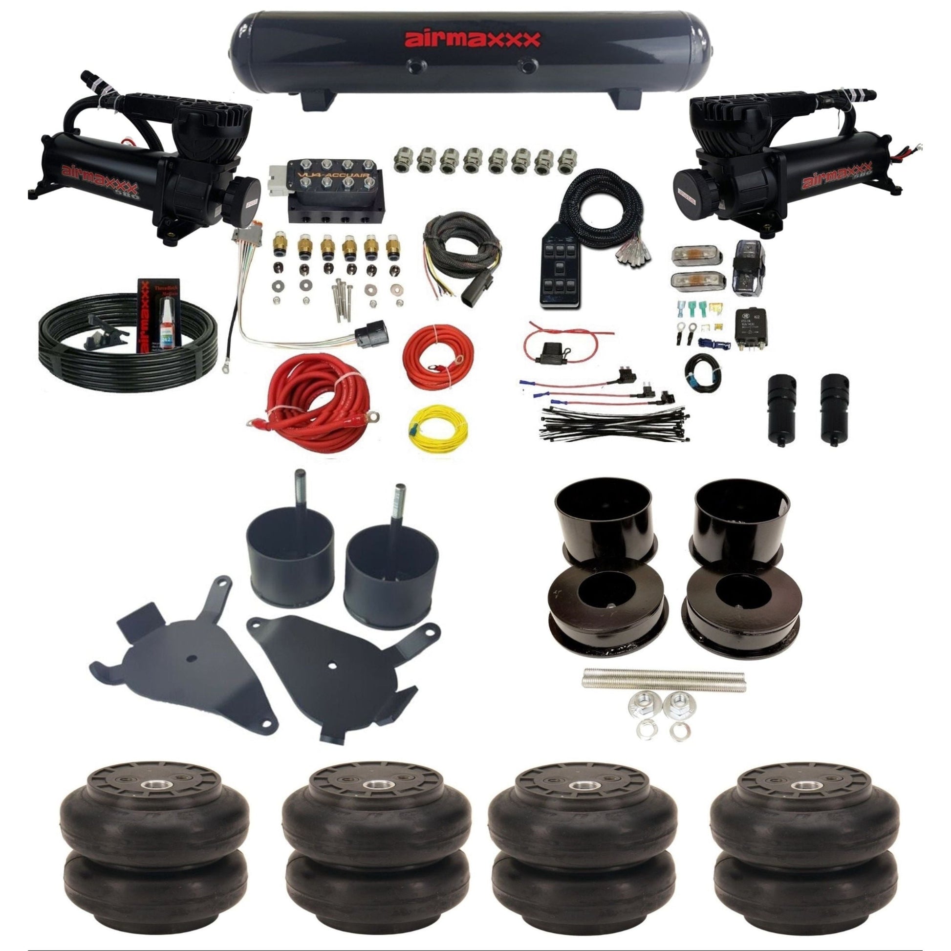 AccuAir VU4 dual 580 black compressors steel tank slam bags air ride kit for 1978–1988 GM G-Body KGBDY-580B2-57S-VU4-7BK-WK-HFSS6