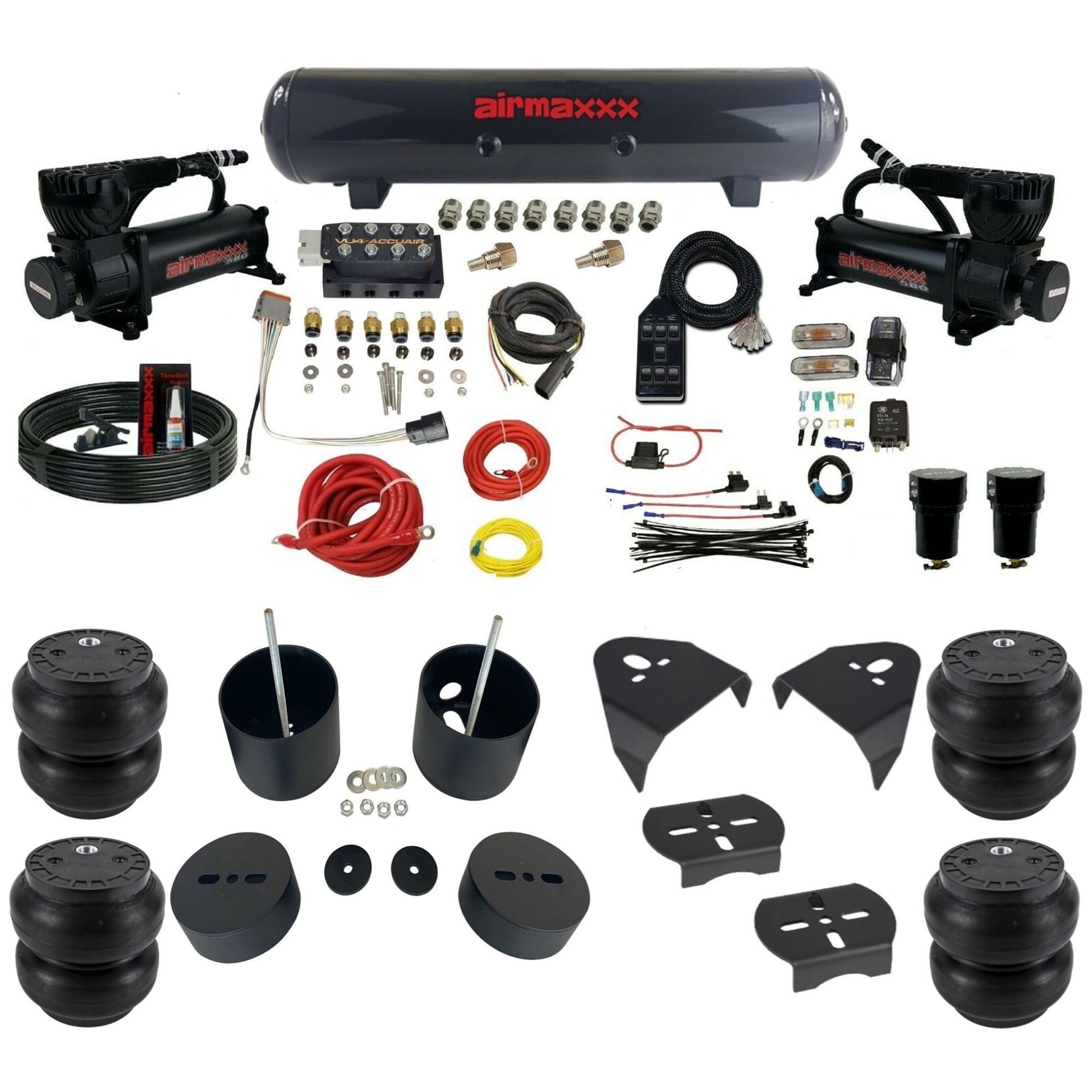 AccuAir VU4 dual 580 black compressors steel tank slam bags air ride kit for 1988–1998 Silverado/Sierra 1500 KGM88-580B2-57S-VU4-7BK-WK-HFSS7
