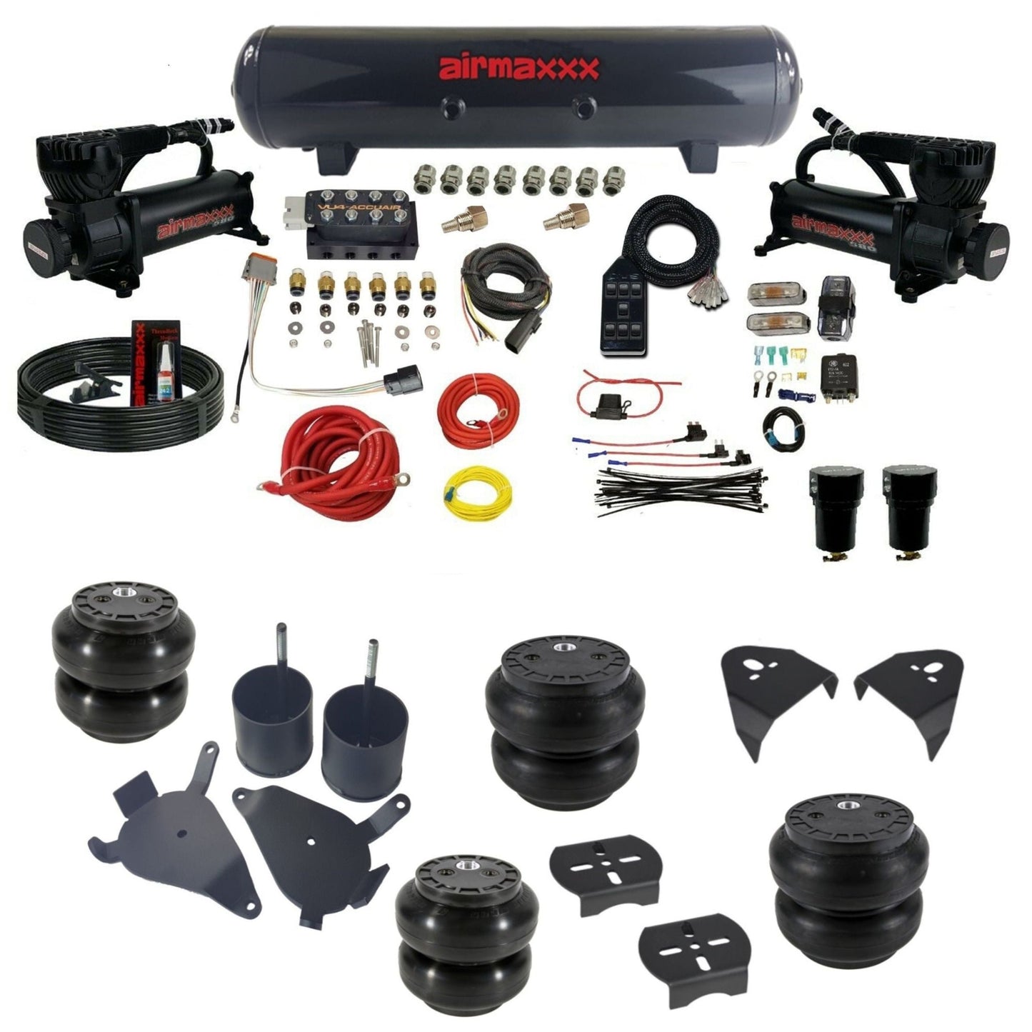 AccuAir VU4 dual 580 black compressors steel tank slam bags air suspension kit for S10 KS10-580B2-57S-VU4-7BK-WK-HFSS6SS7