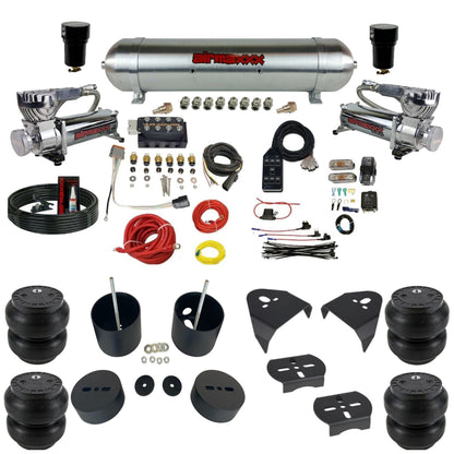 AccuAir VU4 dual 580 chrome compressors aluminum tank slam bags air ride kit for 1999–2006 Silverado/Sierra KGM99-580C2-57ARW-VU4-7BK-WK-HFSS7